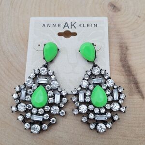 Brand New Anne Klein Green & Silver Rhinestone Earrings